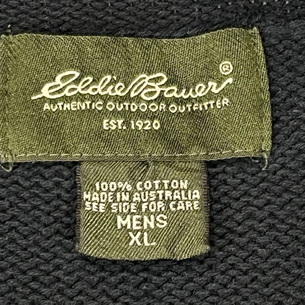 Eddie Bauer Sweater Mens XL Black‎ 1/4 Zip Long Sleeve Made in Australia